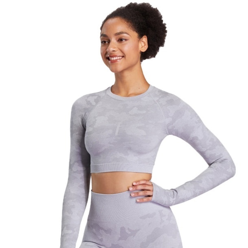 Grit Fit Gray Camo Seamless Long Sleeved Cropped Shirt Size Large